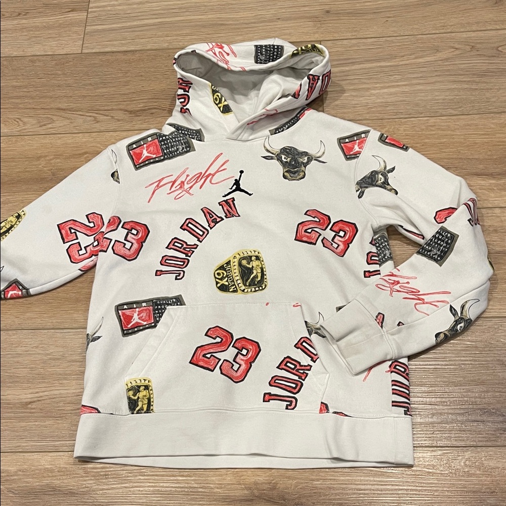Jordan Limited Addition Graphic White and Red Youth Hoodie